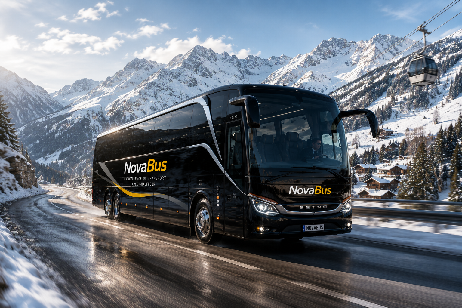 Autocar Novabus à la montagne